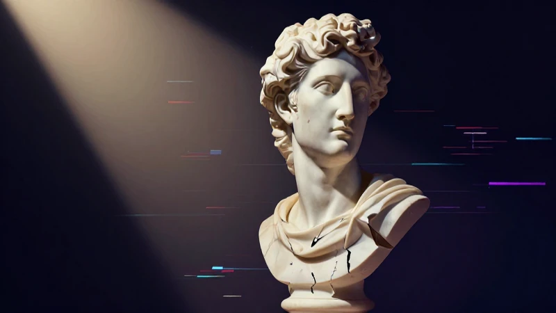 Escultura de mármol con iluminación dramática
