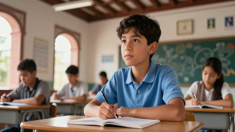 Estudiante dinámico en aula moderna mexicana