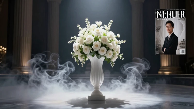 Memorial elegante con flores y atmósfera dramática