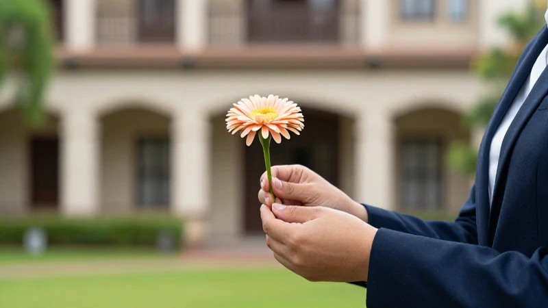 Funerarias: Servicio funerario en Guatemala de calidad 8 Manos elegantes colocan una flor frente a arquitectura colonial