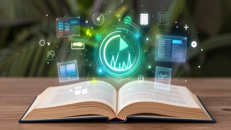 Ilustración detallada y vibrante de libro y hologramas