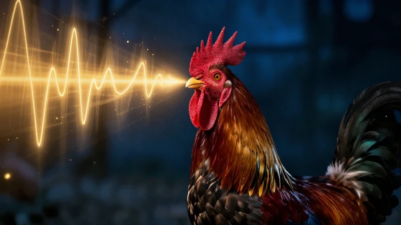 Luz, sonido e impacto del gallo cantando