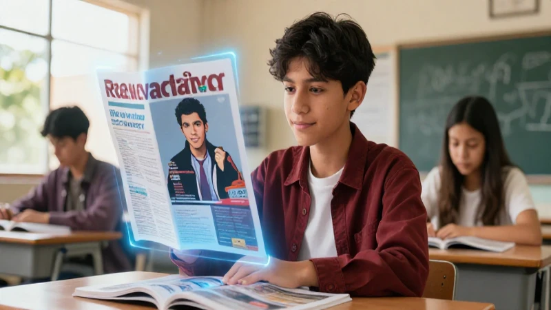 Galones a metros cúbicos: Convierte metro cuadrado a litro 5 Estudiante joven en aula moderna con datos holográficos