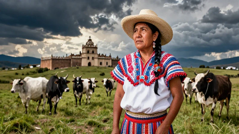 La historia de la ganadería en el virreinato: un legado impactante 3 Comunidad indígena en paisaje rural mexicano vibrante