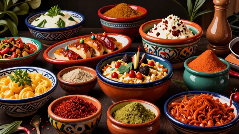 Ilustración vibrante de alta cocina mexicana