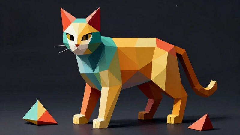 Gato de tangram geométrico, ilustración detallada y vibrante
