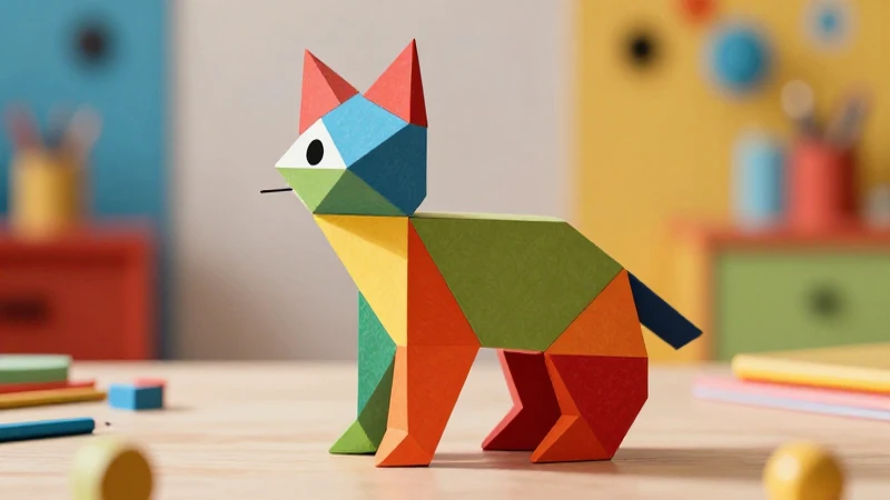 Escultura de gato Tangram detallada con estética moderna