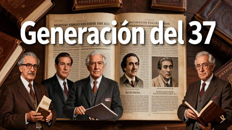 Ilustración de figuras literarias y legados del 37