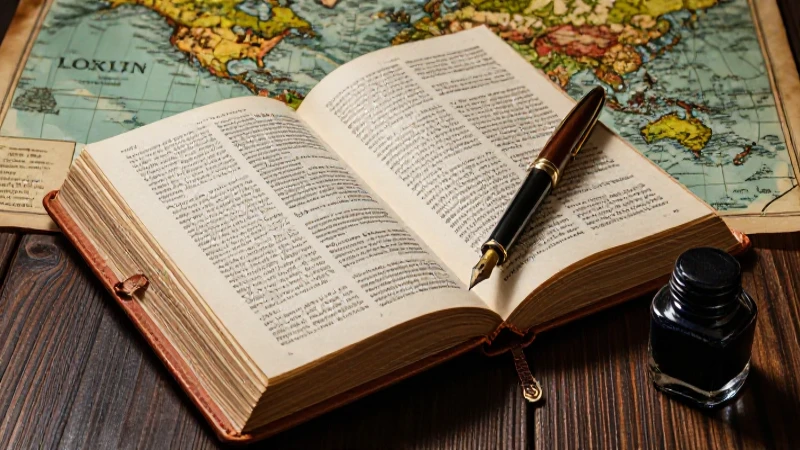 Libro antiguo y elementos literarios con estilo cinematográfico