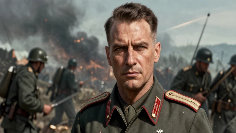 Retrato realista del General Tito en escena bélica