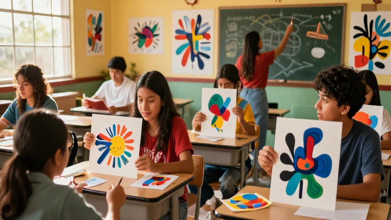 Aula mexicana vibrante de arte abstracto
