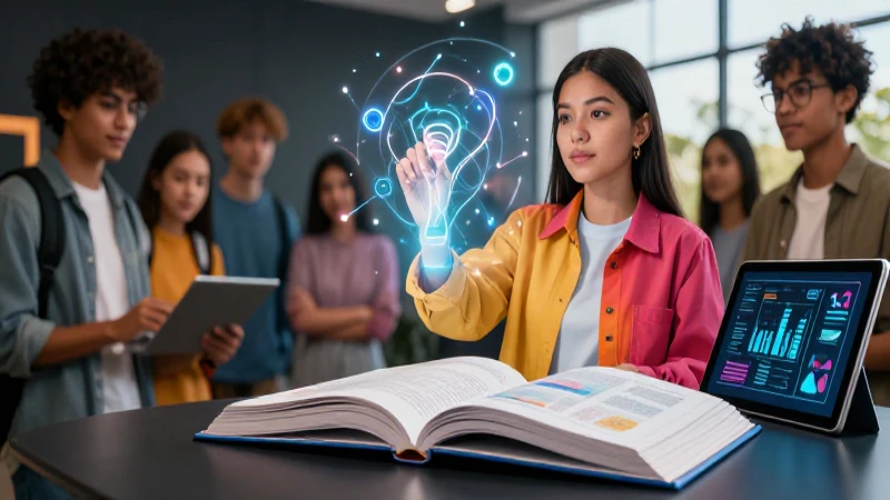 Estudiante moderno con hologramas educativos