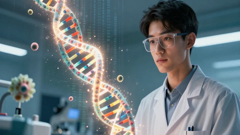 Investigador brillante con hélice de ADN
