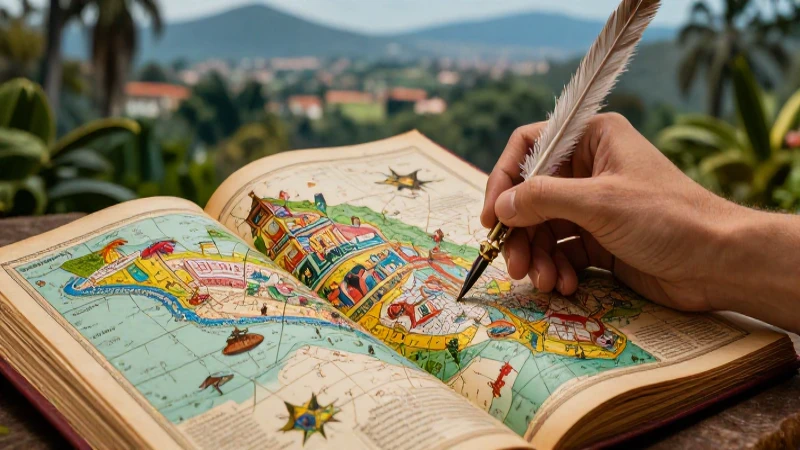 Ilustración cultural mexicana detallada con mapa antiguo
