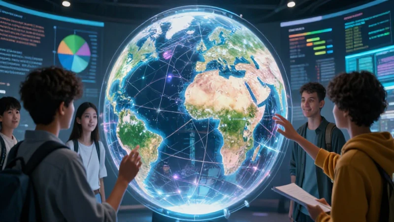 Explora la guía completa y actualizada de geografía secundaria 6 Estudiante con globo holográfico mostrando conexión global