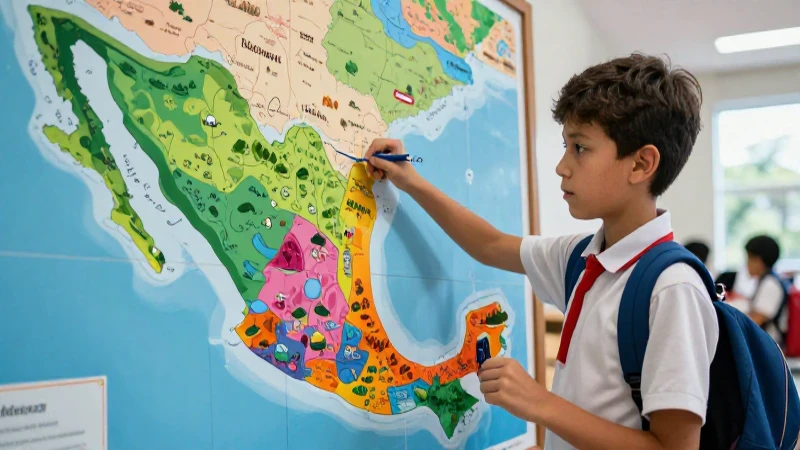 Niño aprende de México en vibrante ilustración