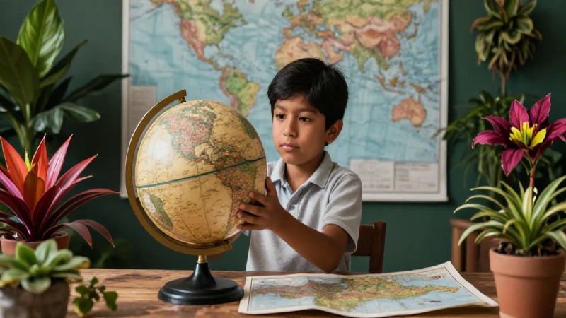 Estudiante mexicano aprende geografía con un globo antiguo
