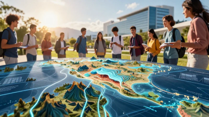 Geografía: Qué es, definición y conceptos esenciales 9 Ilustración educativa dinámica en México con estudiantes