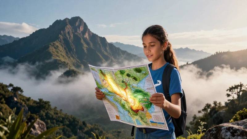 Estudiante con mapa en paisaje mexicano