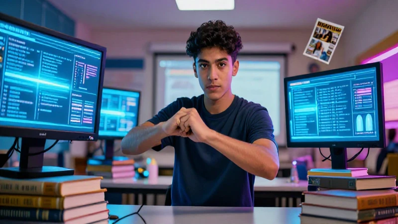 Educador confiado en entorno educativo moderno