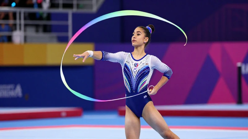 Gimnasta mexicana atractiva con cinta vibrante