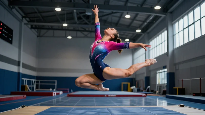 Gimnasia: Qué es, cuáles son sus tipos y qué beneficios aporta 4 Gimnasta en pleno vuelo con iluminación dramática