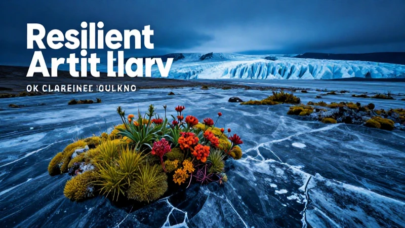 Flora ártica resistente sobre glaciar azul