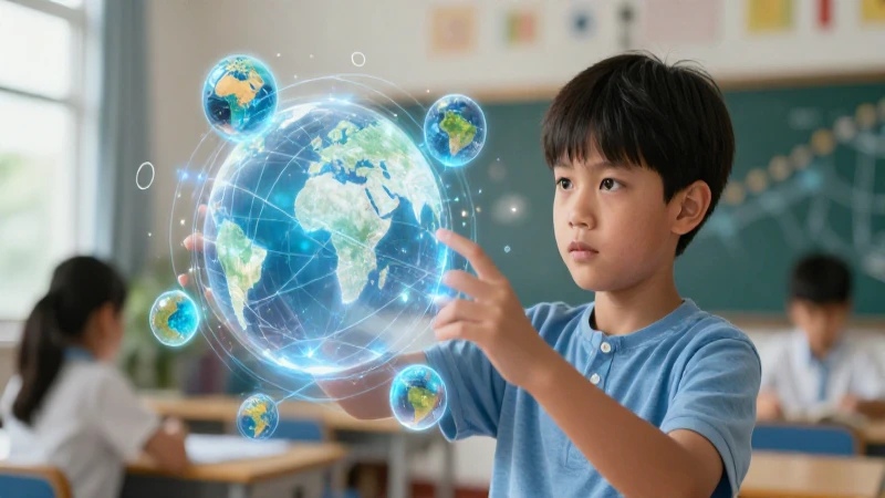 Global: Definición y concepto de fenómenos globales 9 Estudiante interactúa con red global holográfica