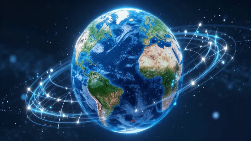 Global: Definición y concepto de fenómenos globales 4 Tierra con flujos de datos luminosos