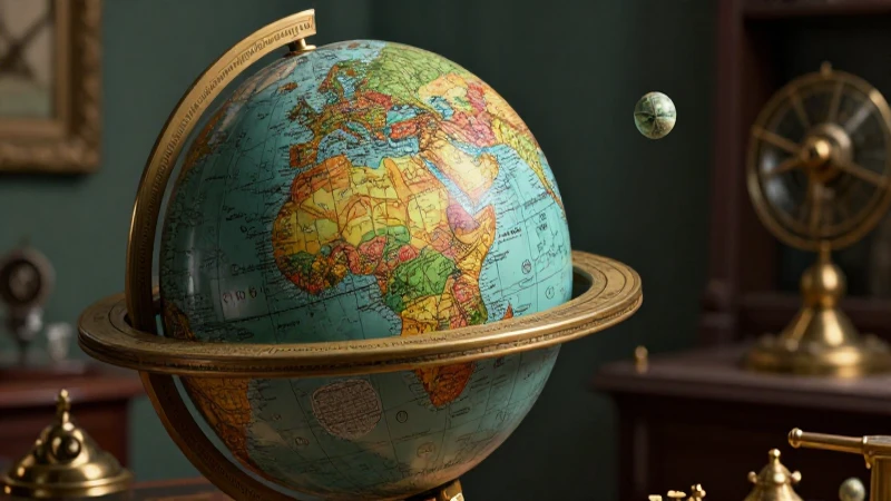Globo antiguo con instrumentos en una portada educativa
