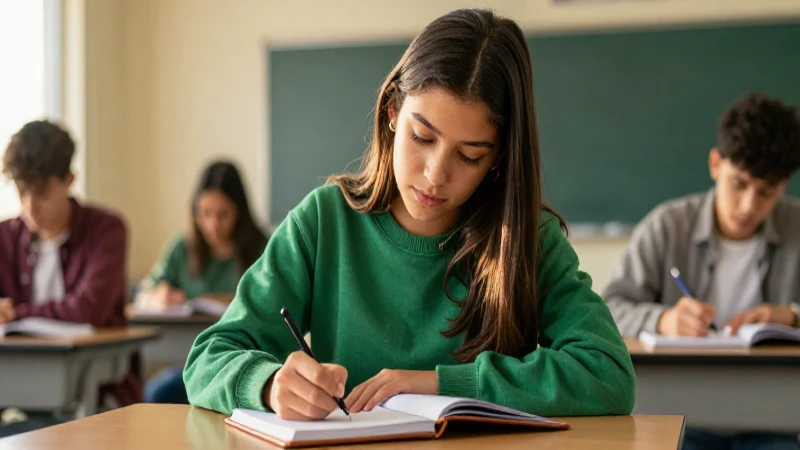 Retrato enfocado de estudiante hispano en clase