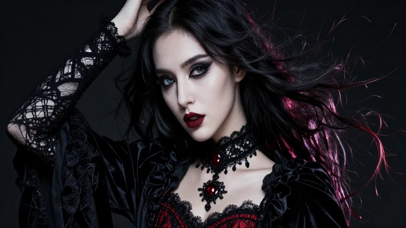 Joven gótica con estética oscura y dramática
