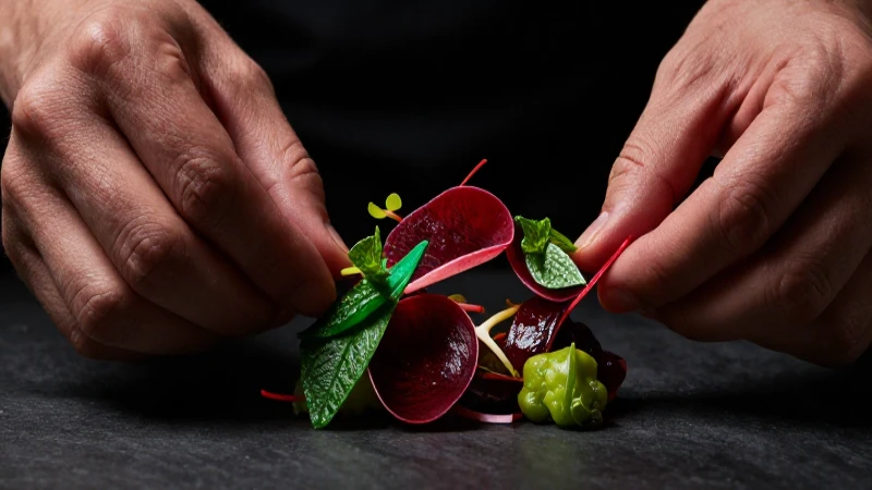 Plato gourmet detallado con luz dramática
