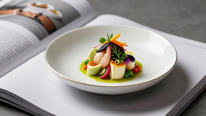 Plato gourmet elegante en estilo editorial