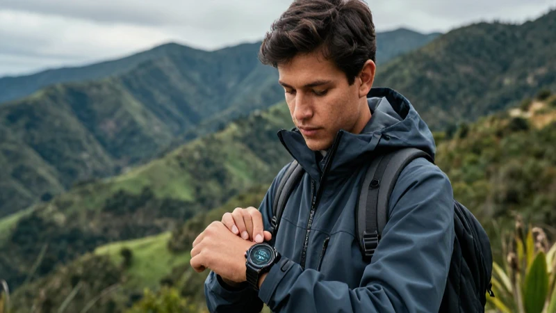 Joven mexicano en montaña con tecnología avanzada
