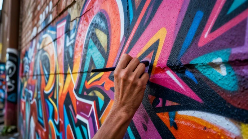 Graffiti: Concepto, historia y tipos de grafitis Impresionantes 4 Mano pintando graffiti vibrante en muro