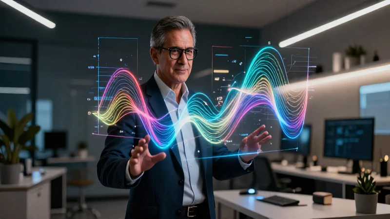 Educador mexicano con gráfico holográfico moderno