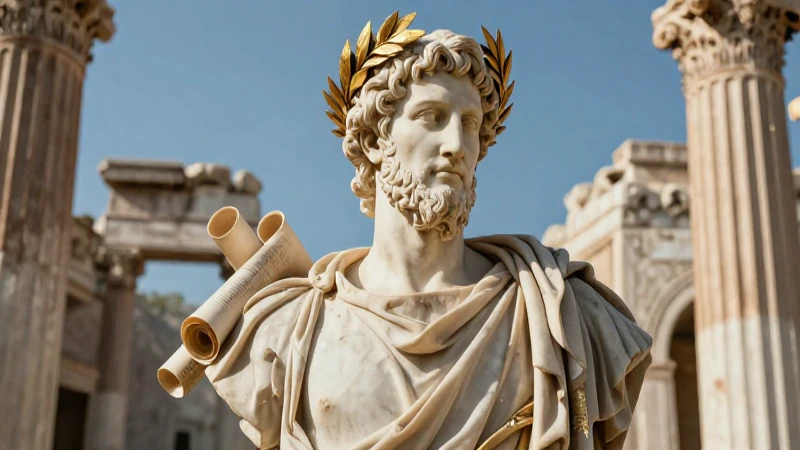 Griegos: Origen, Gobierno, Arte y Características de Grecia 6 Busto hiperrealista de filósofo griego en ruinas