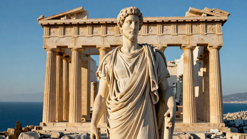 Griegos: Origen, Gobierno, Arte y Características de Grecia 8 Estatua griega en mármol con atardecer sobre el mar