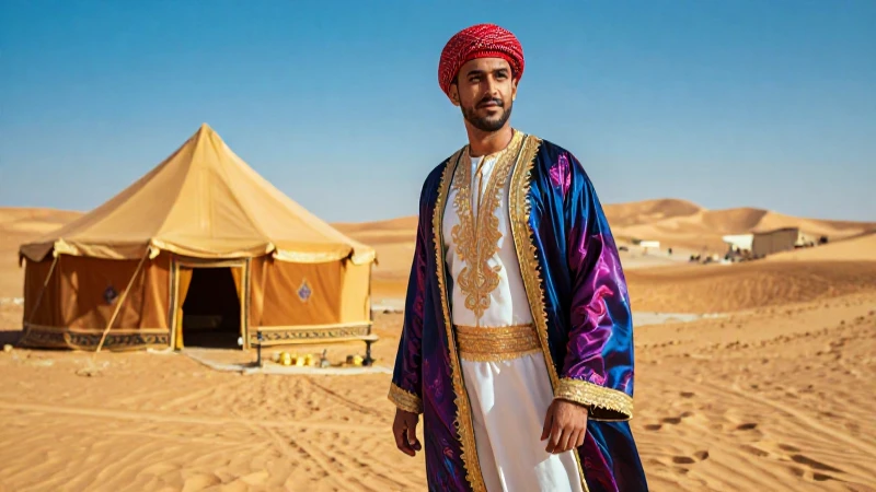 Hombre beduino elegante en paisaje desértico lujoso