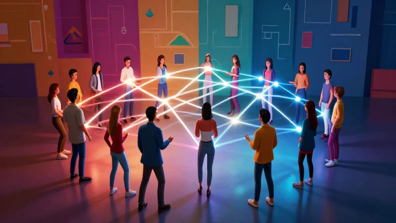 Grupo sociales: concepto, tipos y ejemplos explicados 3 Ilustración digital vibrante con red de conexiones