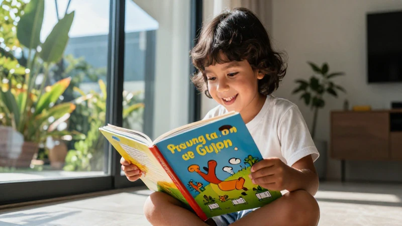 Niño guatemalteco leyendo un libro con luz natural