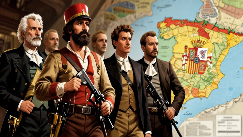 Ilustración detallada de figuras históricas de la Guerra Civil Española