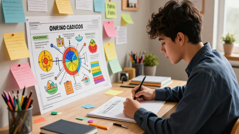 Guías de estudio secundaria: Repaso efectivo en casa 6 Estudiante concentrado con estilo académico vibrante