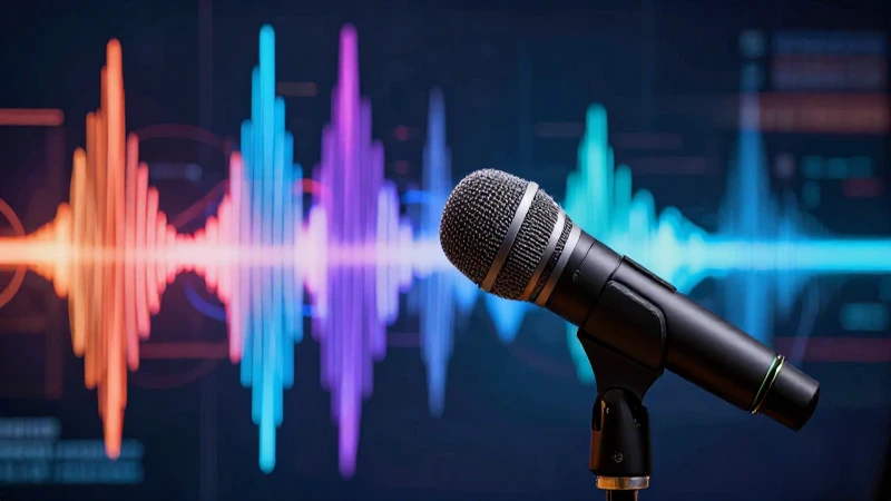 Guion de radio: 5 Ejemplos Inspiradores y Creativos 3 Micrófono profesional, ondas de sonido digitales y estilo moderno