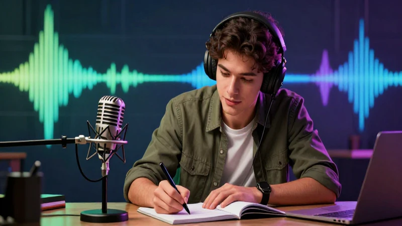 Conoce los mejores guiones de radio para cautivar a tu audiencia 6 Creador apasionado con estudio y micrófono profesional