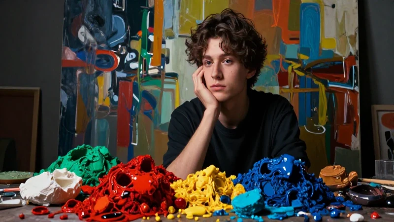 Gula: Significado y Concepto en el Arte Contemporáneo 5 Artista contemplativo frente a contraste vibrante