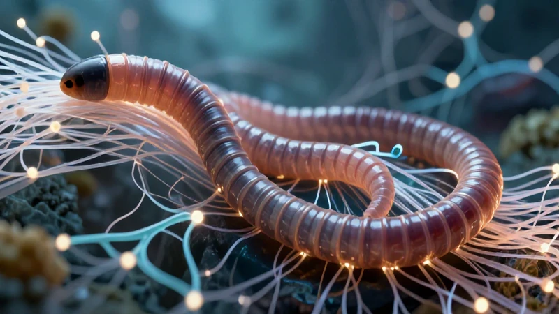Luz vibrante de gusano con datos neurales