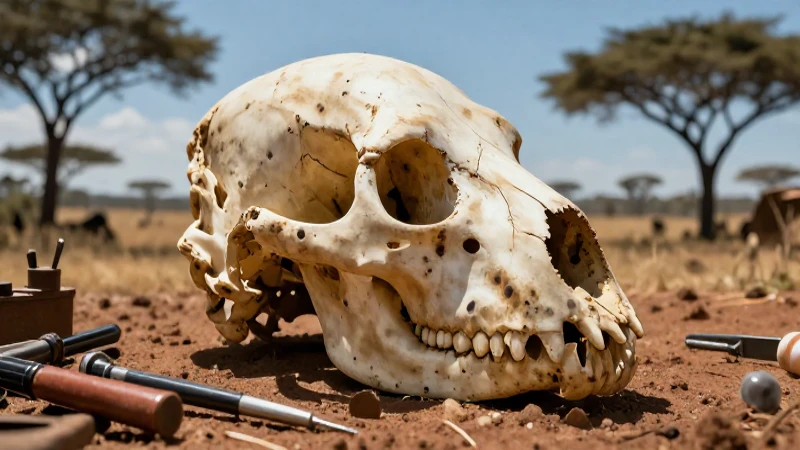 Homo habilis: orígenes, definición y concepto esclarecido 4 Cráneo hiperrealista en sabana africana