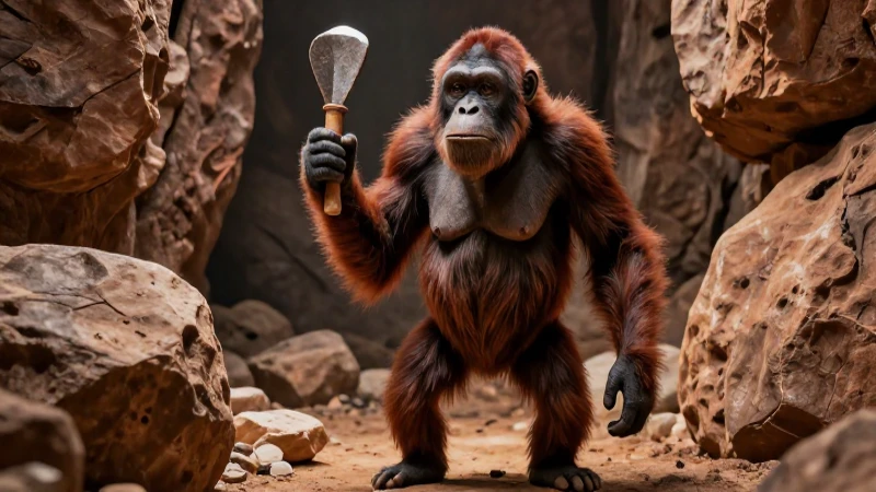 Homo habilis: orígenes, definición y concepto esclarecido 6 Homínido estilizado con herramienta en roca prehistórica